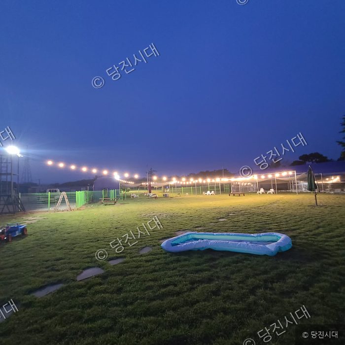 당진시 송산면 매곡리에 위치한 댕버랜드의 전경이 밤에 환하게 불을 밝히고 있다.