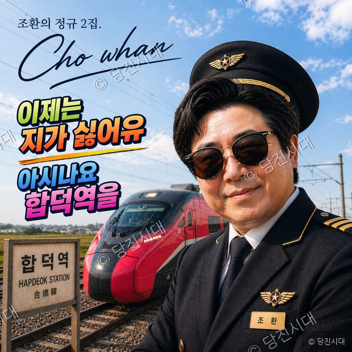 가수 조환이 합덕역을 배경으로 앨범 자켓 사진을 촬영하고 있다.