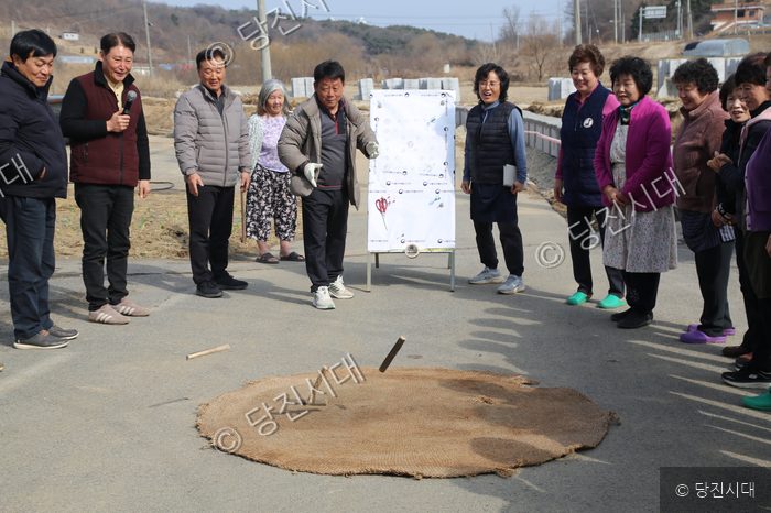 주민들이 송악읍 가교2리에서 정월대보름을 맞아 윷놀이를 하며 화합을 다지고 있다.