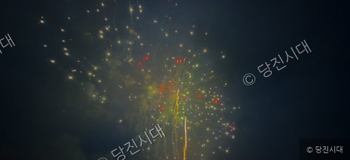 당진합덕연꽃축제 밤하늘에 화려한 불꽃놀이가 펼쳐지고 있다.